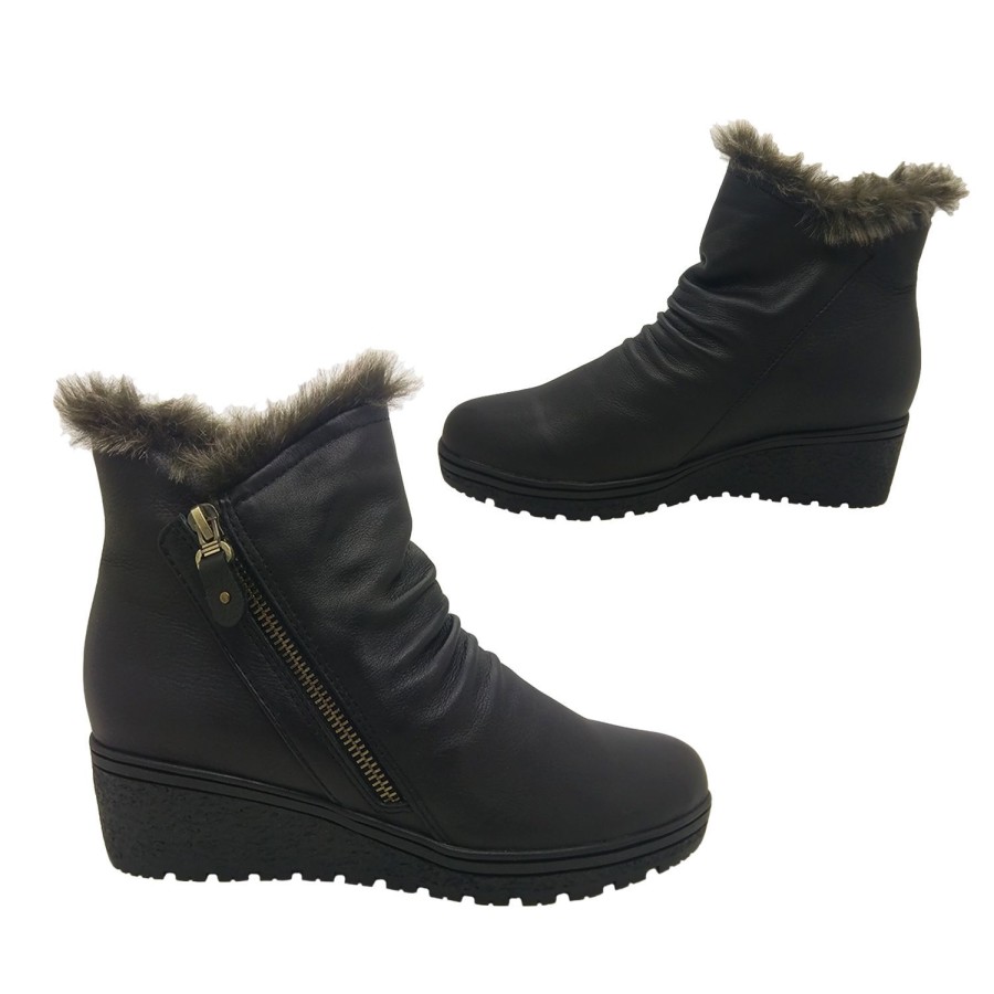 Women Jemma | Jemma Anasyaia Ladies Shoes Ankle Boots Wedge Soft Leather Fleece Lined Zip Up