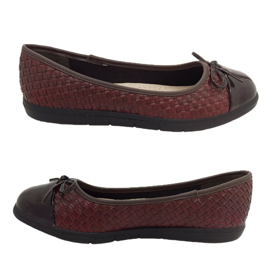 Women Bellissimo | Ladies Shoes Bellissimo Leonie Ballet Flat Woven Look Patent Toe 3 Colour Us5-10