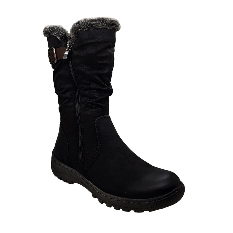 Women Bellissimo | Bellissimo Noon Ladies Boots Mid Length Double Zip Fluffy Lined Boot Flat Sole