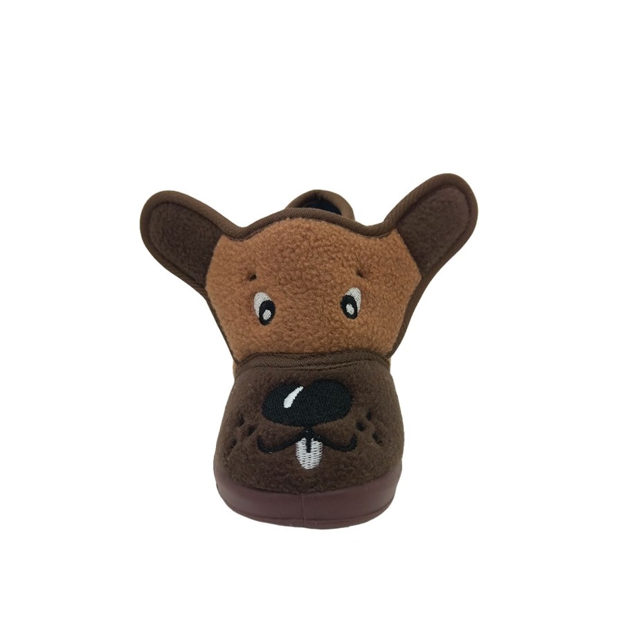 Kids Grosby Slippers | Grosby Ralph Little Boys Slipper Boot Adjustable Tabs Cute Puppy Design Brown