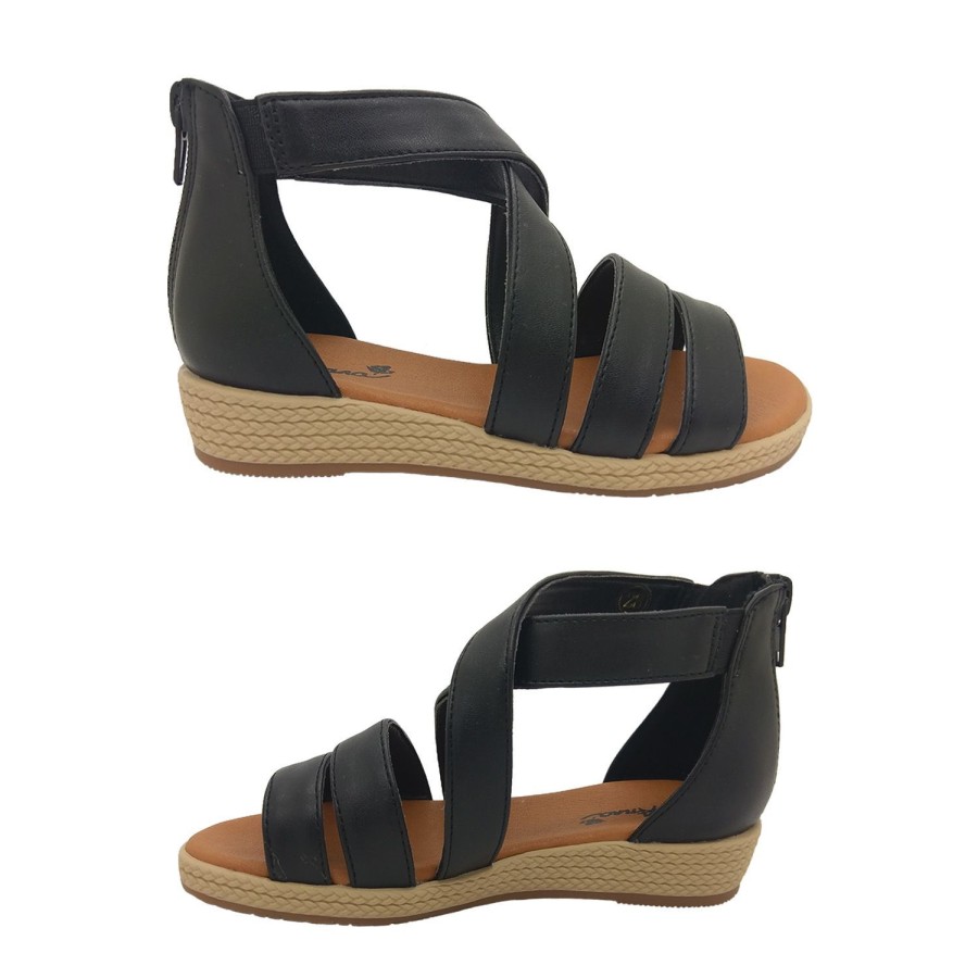 Kids Anna Sandals | Anna Savia Girls Sandal Strappy Front Cross Ankle Strap Wedge Sole Black