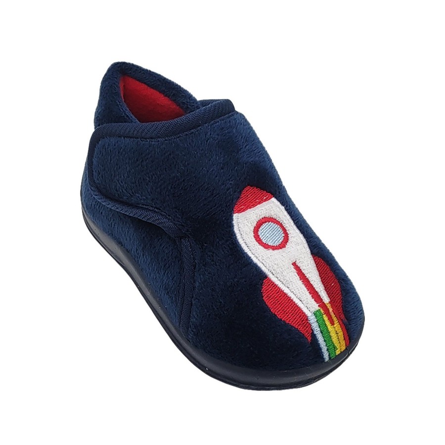 Kids Grosby Slippers | Grosby Rocket Toddler Little Boys Slippers Bootie Dual Opening Soft Upper Navy