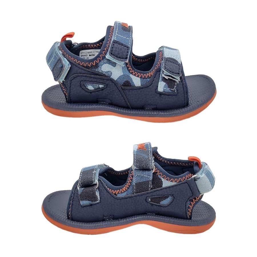 Kids Activ Sandals | Activ Echo Little Boys Surf Sandals Triple Adjustment Flexible Light Easy Clean Blue Camo