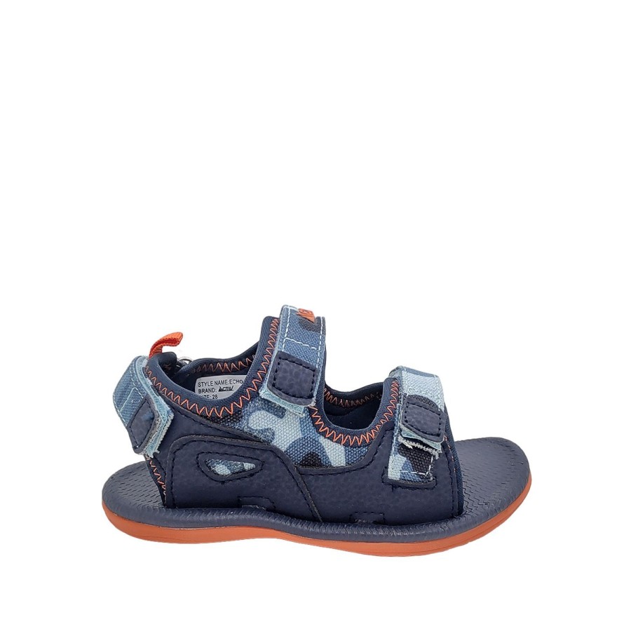 Kids Activ Sandals | Activ Echo Little Boys Surf Sandals Triple Adjustment Flexible Light Easy Clean Blue Camo