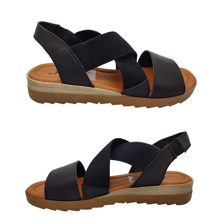 Women Jemma | Jemma Claire Ladies Leather Sandals Slingback With Cross Elastic Strap Soft Insole