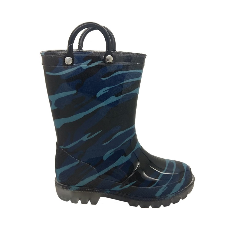 Kids Jellies Outdoor | Jellies Trooper Boys Gumboots Light Up Sole Pull On Wellies Fun Camo Print Blue Camo