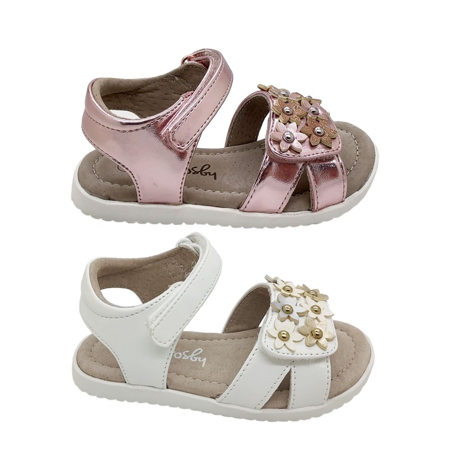 Kids Grosby Sandals | Grosby Sage Little Girls Sandalsflower Detailadjustable Slingback Flat Sole