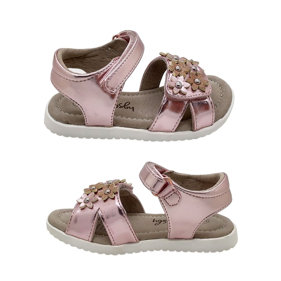 Kids Grosby Sandals | Grosby Sage Little Girls Sandalsflower Detailadjustable Slingback Flat Sole