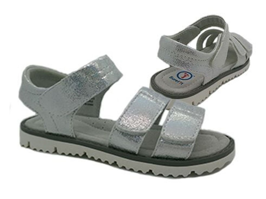 Kids Surefit Casual | Girls Shoes Surefit Dani Sparkle Hook And Loop Sandal Uk Size 11-2 New Silver