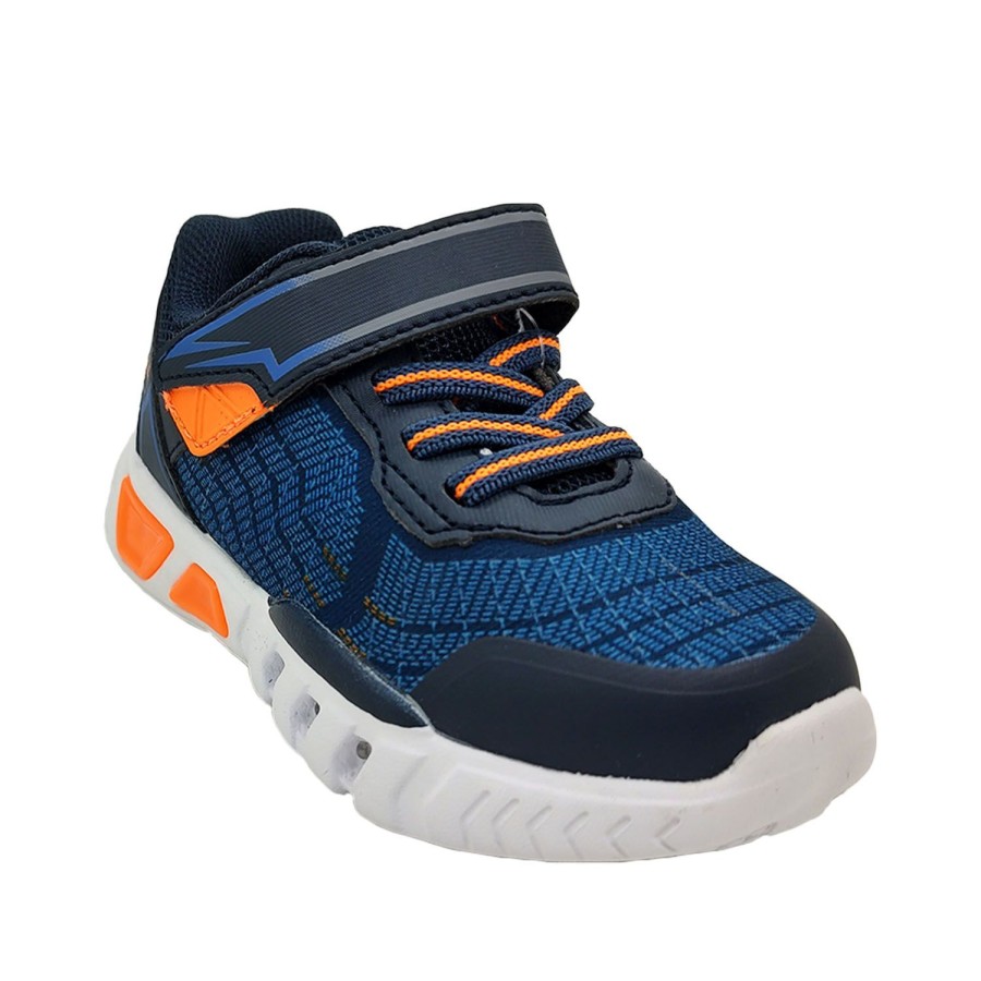 Kids Bolt Runners | Bolt Cannon Boys Shoes Led Light Up Sole Runners Hook And Loop Flex Sole Navy