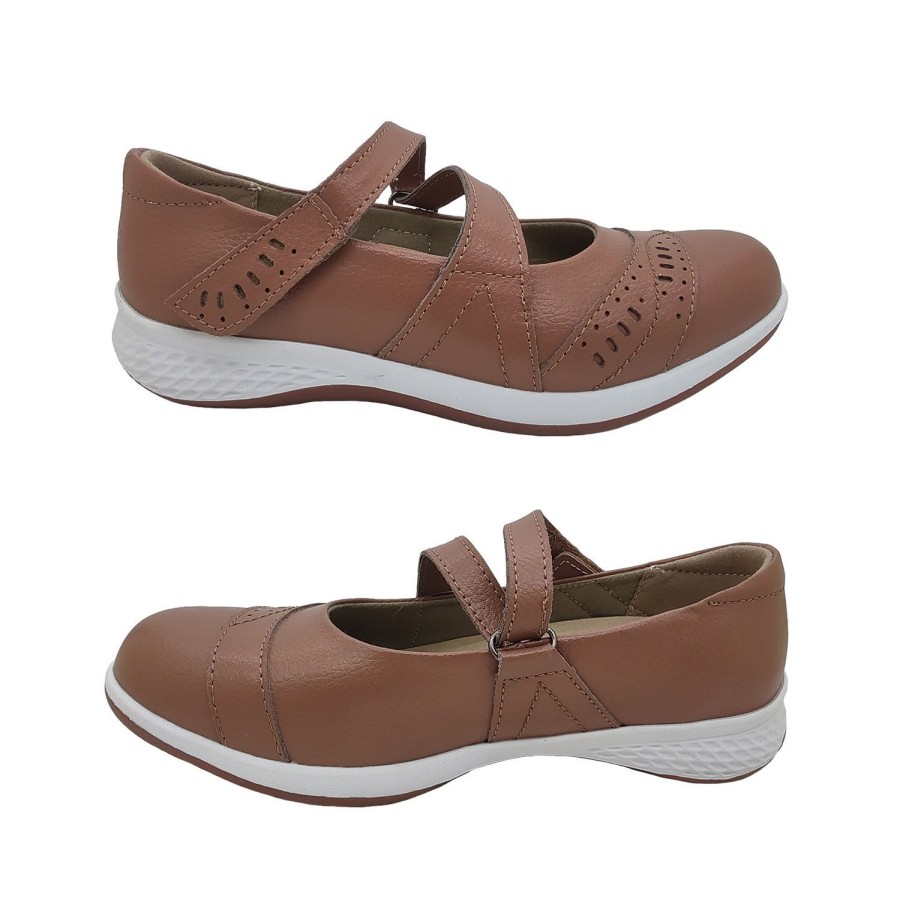 Women Just Bee | Just Bee Cecilia Ladies Shoes Leather Upper Casual Flats Removable Insole Adjust Strap