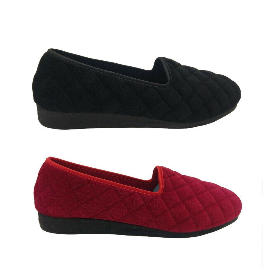 Women Grosby | Ladies Slippers Grosby Dawn Slip On Slipper Quilted Soft Velour Flat Sole