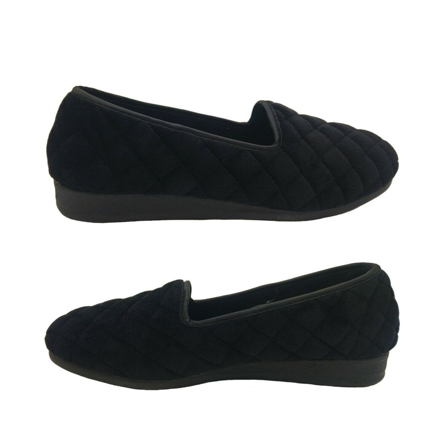 Women Grosby | Ladies Slippers Grosby Dawn Slip On Slipper Quilted Soft Velour Flat Sole