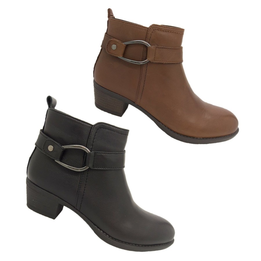 Women Natural Comfort | Ladies Boots Natural Comfort Imogen Leather Ankle Biker Boot Zip Up Size 6-11