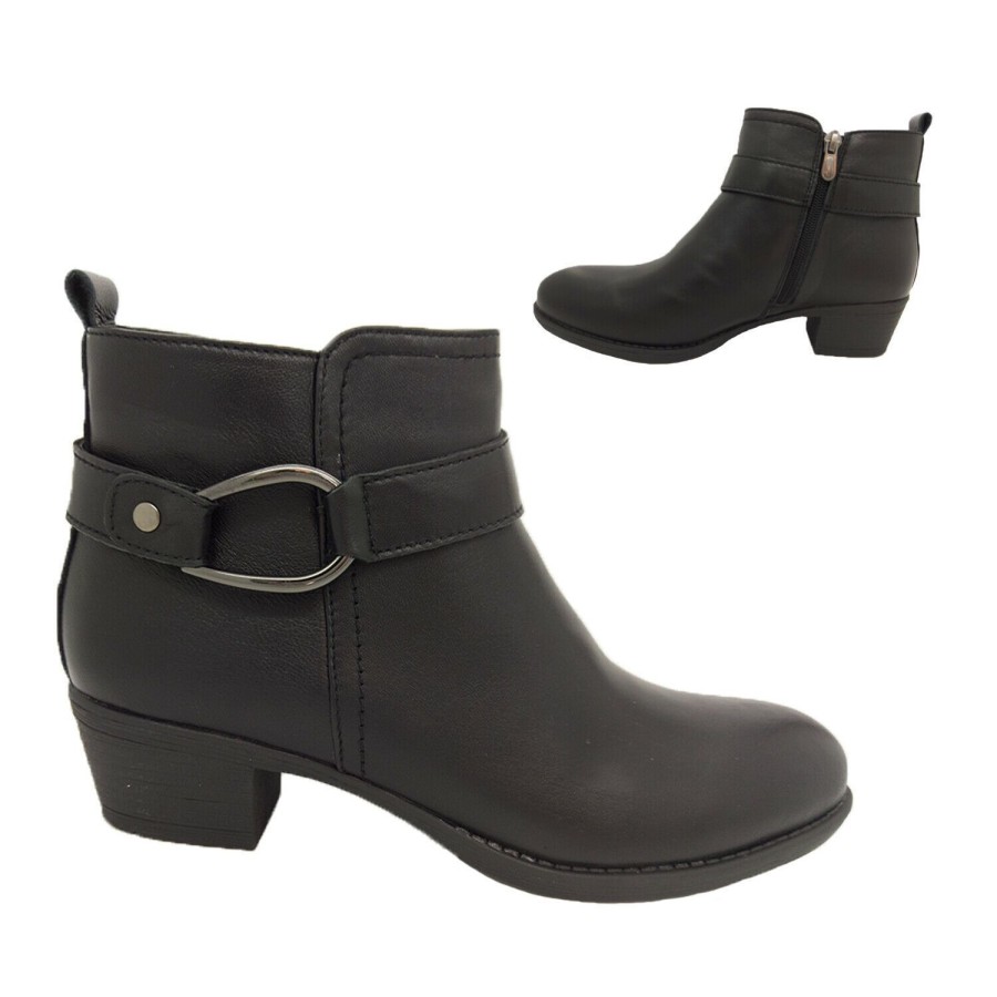 Women Natural Comfort | Ladies Boots Natural Comfort Imogen Leather Ankle Biker Boot Zip Up Size 6-11