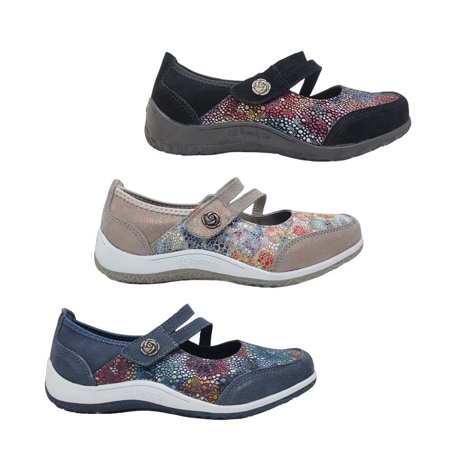 Women CC Resorts | Cc Resorts Jasmyn Ladies Shoes Leather Casual Comfort Mary Jane Floral Print