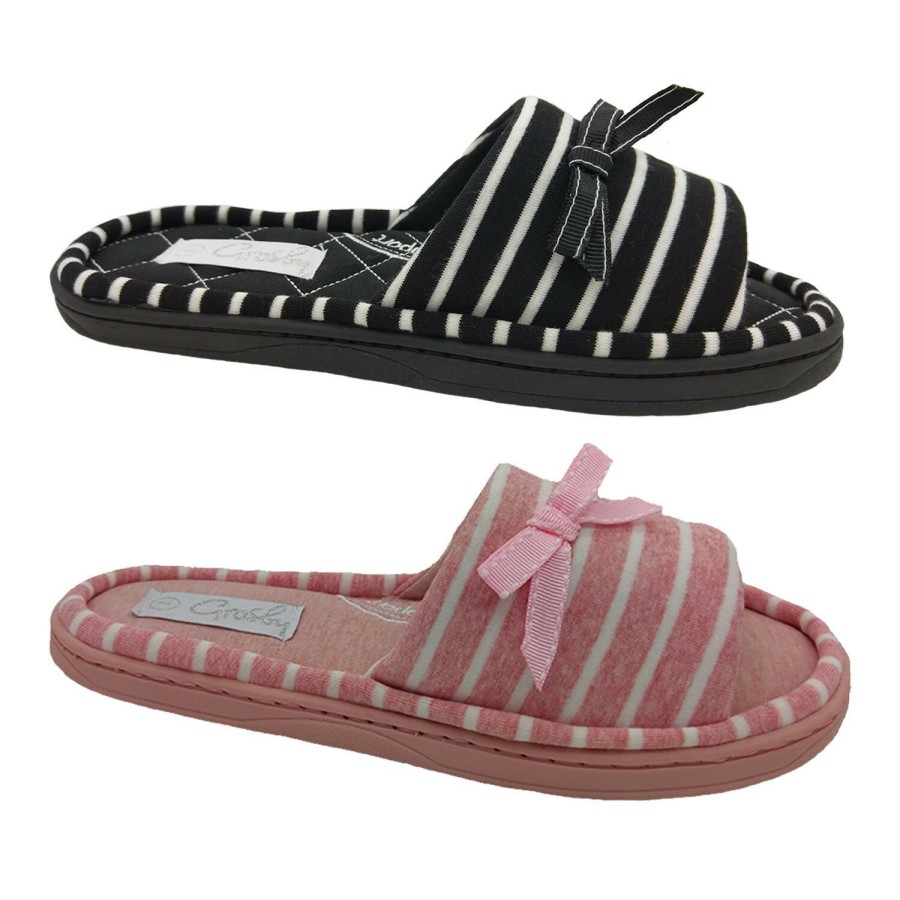 Women Grosby | Ladies Slippers Grosby Banda Slide Stripe Jersey Fabric Upper Soft Insole