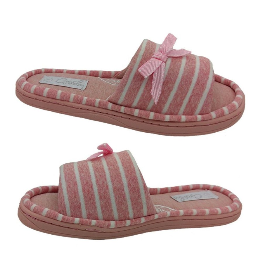 Women Grosby | Ladies Slippers Grosby Banda Slide Stripe Jersey Fabric Upper Soft Insole