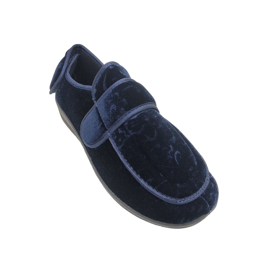 Women Grosby | Grosby Olive Ladies Slippers Multi Adjustable Soft Velour Upper Comfy Navy