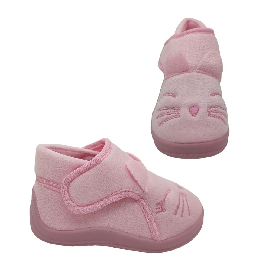 Kids Grosby Slippers | Grosby Flopsy Little Girls Slippers Bootie Dual Opening Cute Face Soft Cosy Pink