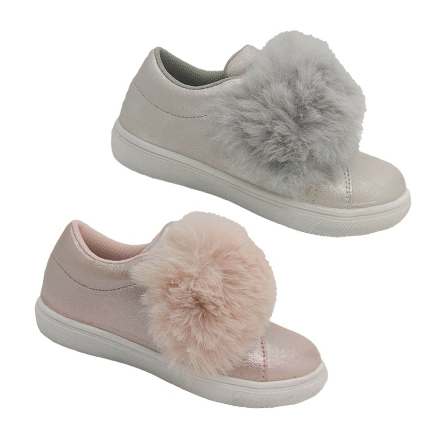 Kids Gro Shu Casual | Girls Shoes Gro Shu Ginny Casual Fur Trim Hook And Loop Tab Sneaker Size 6-12