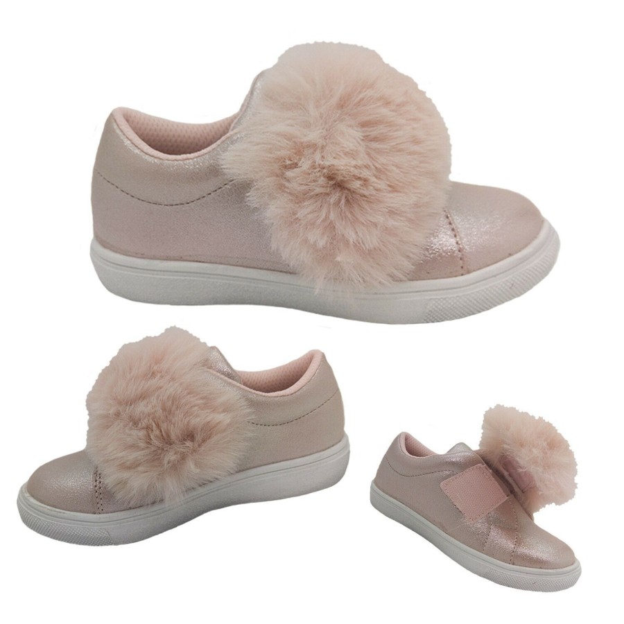 Kids Gro Shu Casual | Girls Shoes Gro Shu Ginny Casual Fur Trim Hook And Loop Tab Sneaker Size 6-12