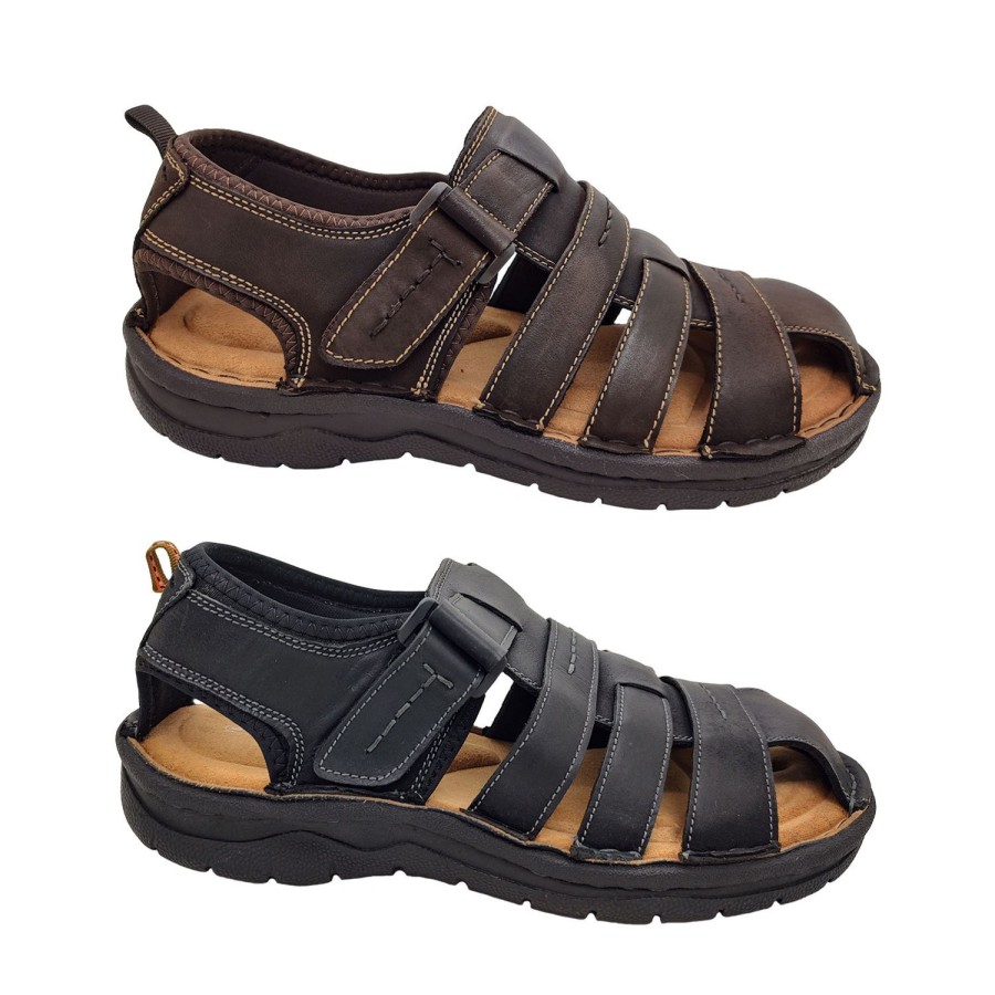 Men Audrino Rapelli | Audrino Rapelli Brian Mens Sandals Leather Casual Tab Adjust Closed Toe Light