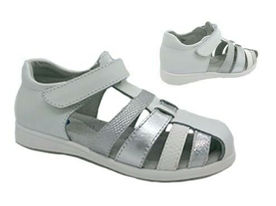 Kids SureFit Sandals | Surefit Hannah Girls Shoes Leather Sandals Tab Adjust Covered Toe White