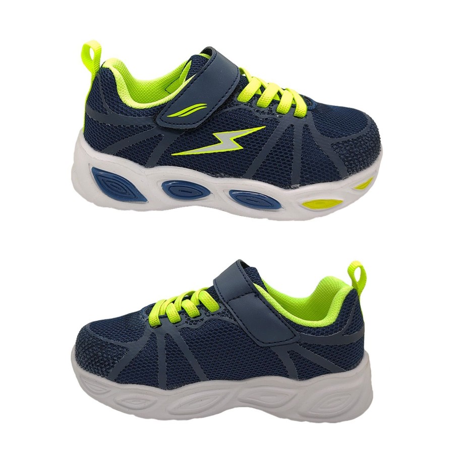 Kids Bolt Runners | Bolt Origin Boys Shoes Casual Trainer Led Light Up Sole Runner Hook And Loop Navy