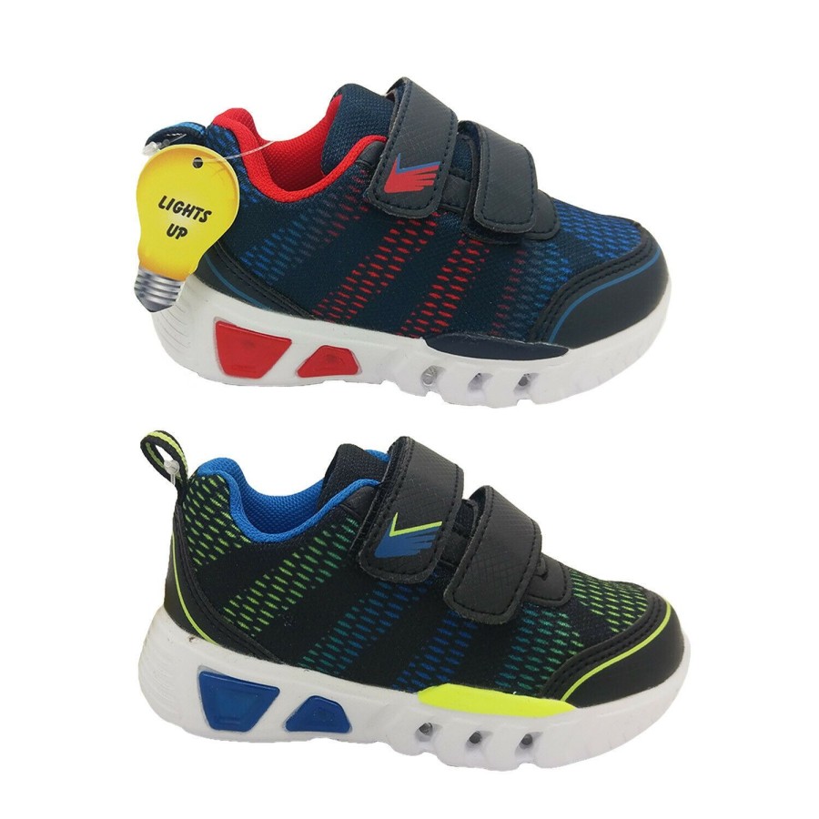 Kids Bolt Runners | Boys Shoes Bolt Kirk Led Light Up Sole Runner Hook And Loop Size Uk 6-2 New