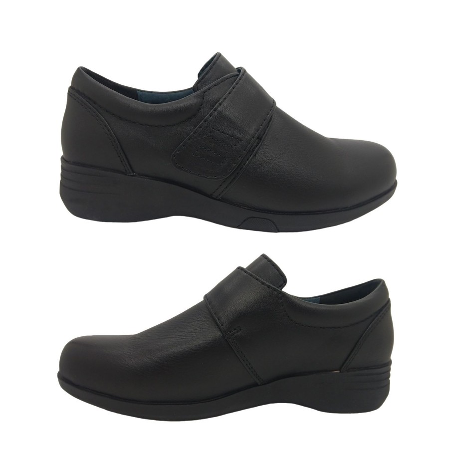 Women Jemma | Jemma Patty Ladies Shoes Leather Upper Casual Style Soft Adjustable Work Shoe Black