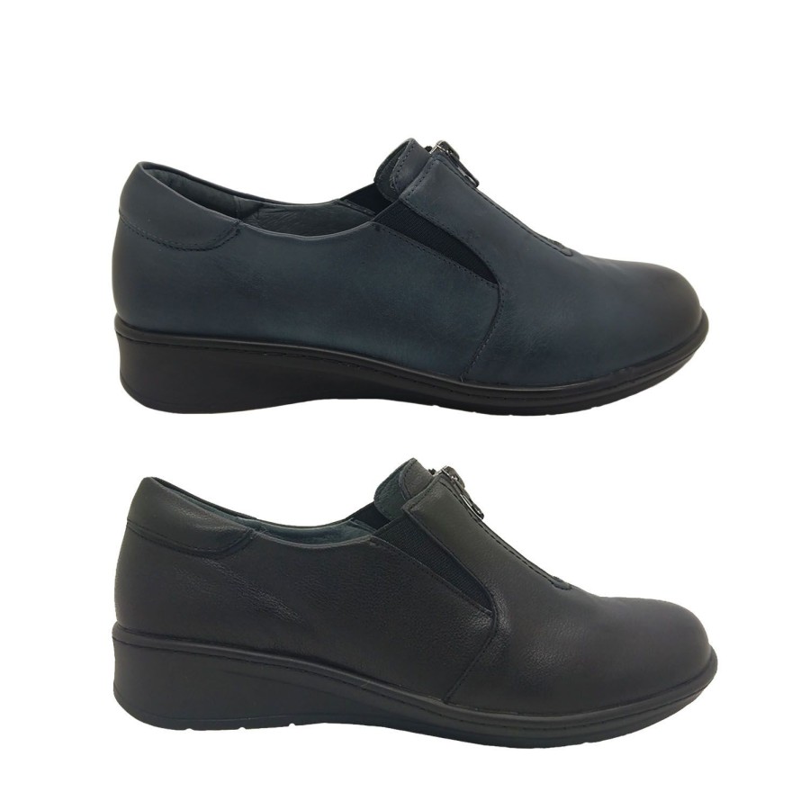 Women Borelli | Borelli Danna Ladies Leather Casual Shoe Orthotic Friendly Comfort Zip Top