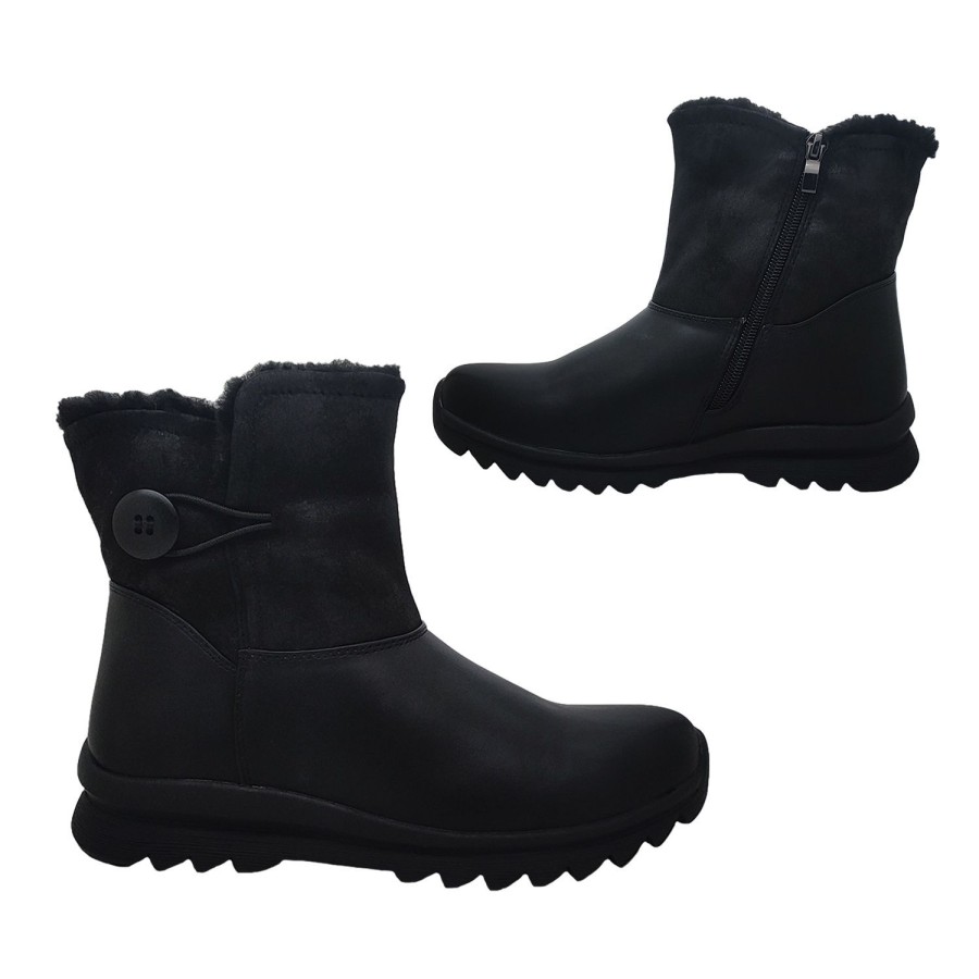 Women Bay Lane | Bay Lane Scorpio Womens Ankle Boots Warm Faux Fur Lining Zip Side Flat Sole