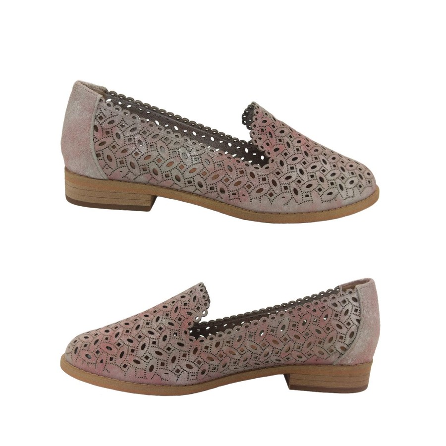 Women Jemma | Jemma Damaris Ladies Shoes Leather Slip On 2-Tone Punchout Casual Loafer Grey/Pink