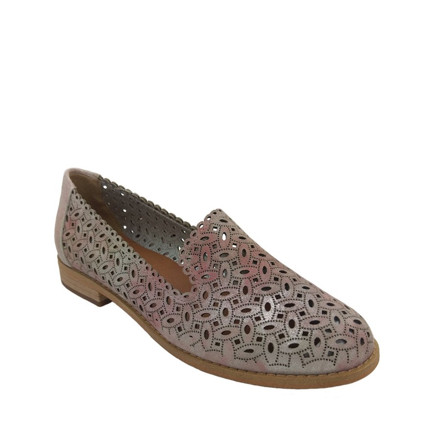 Women Jemma | Jemma Damaris Ladies Shoes Leather Slip On 2-Tone Punchout Casual Loafer Grey/Pink