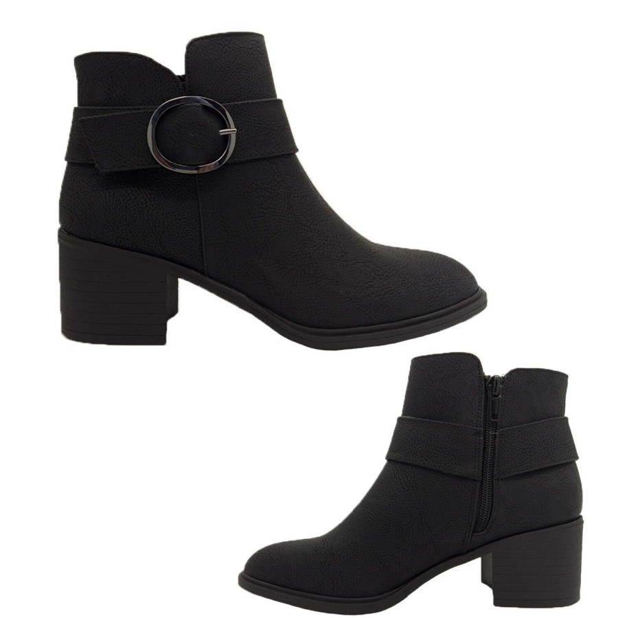 Women Bellissimo | Bellissimo Monica Ladies Boots Ankle Zip Up Work Dress Boot Waxy Upper Black