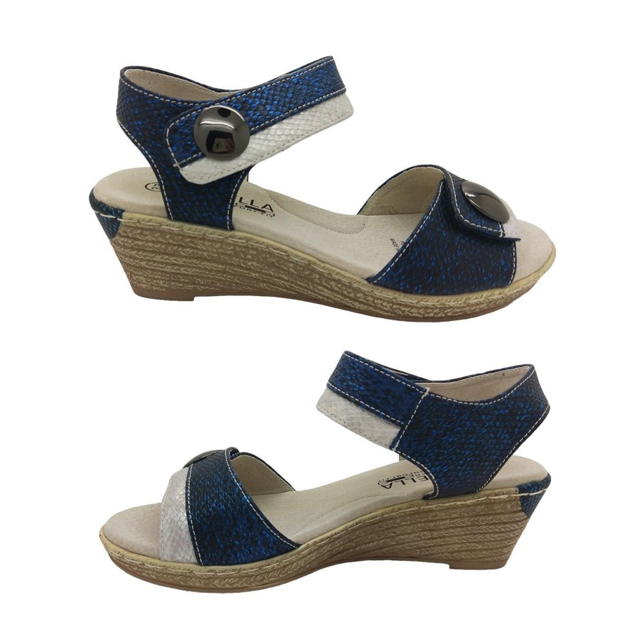 Women Lorella | Lorella Pia Ladies Sandals Wedge Sole Multi Snakeskin Look Upper Adjustable Tabs