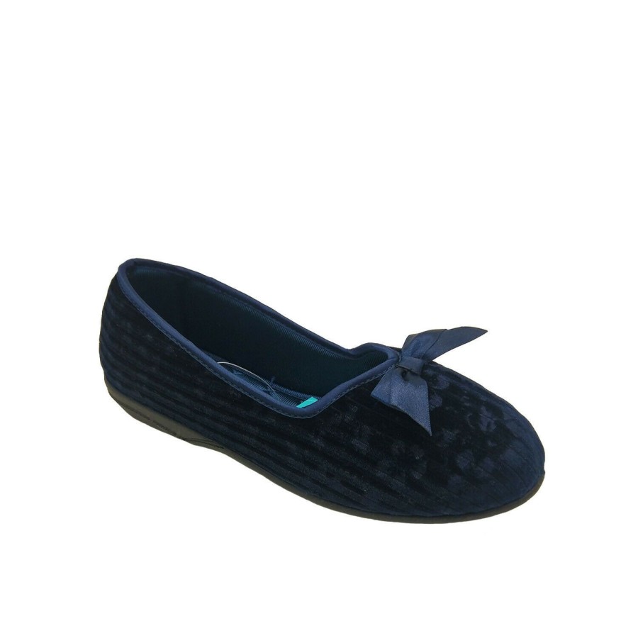 Women Grosby | Ladies Slippers Grosby Grace5 Slip On Textured Floral Velour Sizes 5-10 New Navy