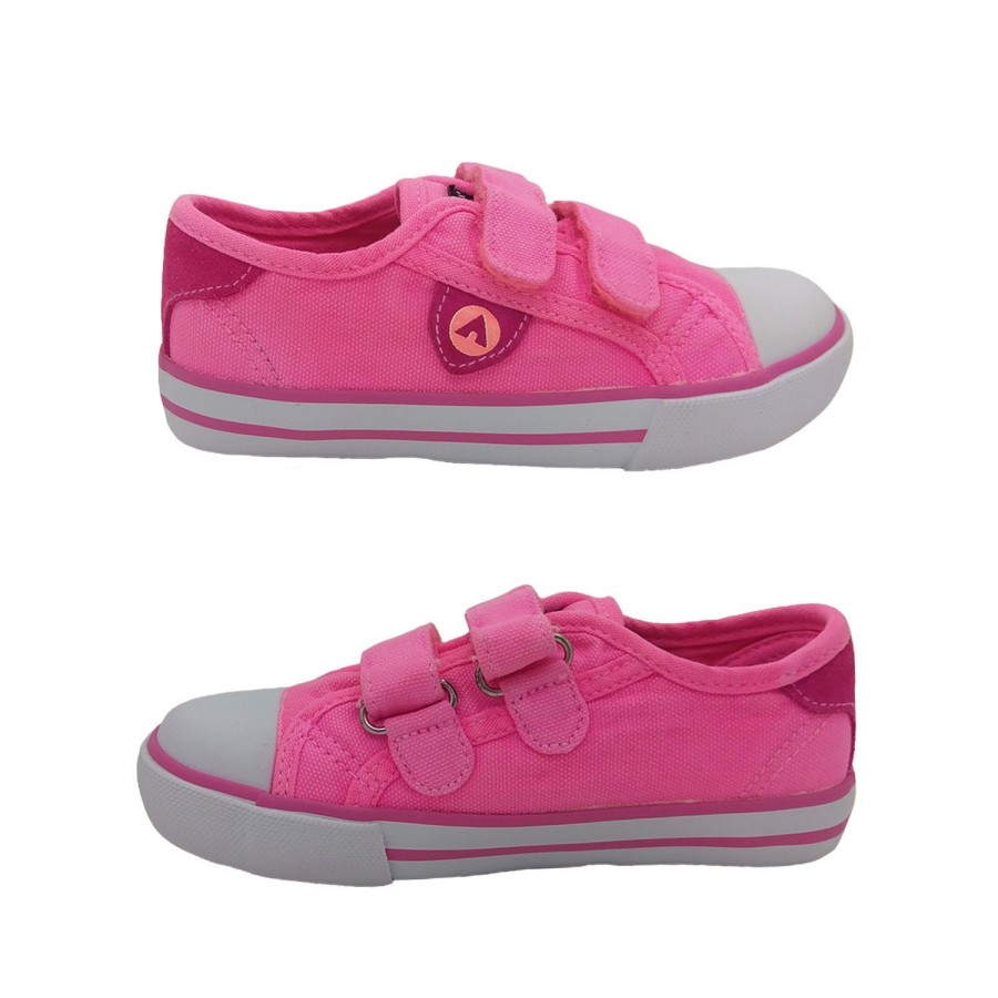 Kids Airwalk Runners | Airwalk Deck Jnr Girls Skate Shoes Casual Canvas Upper Adjustable Flat Sole Neon Pink