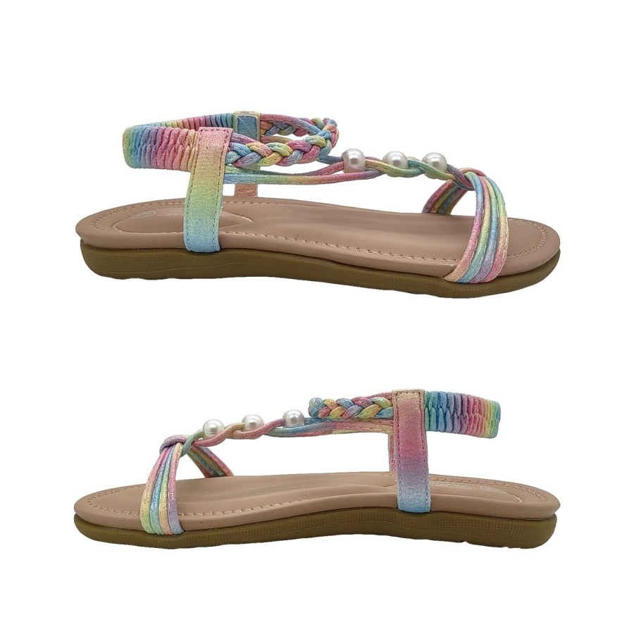 Kids Bellissimo Sandals | Bellissimo Maeve Girls Shoes Sandals Fun Sparkle Strappy Elastic Back Rainbow