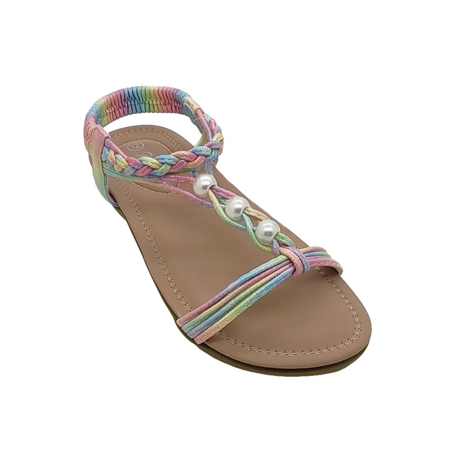 Kids Bellissimo Sandals | Bellissimo Maeve Girls Shoes Sandals Fun Sparkle Strappy Elastic Back Rainbow