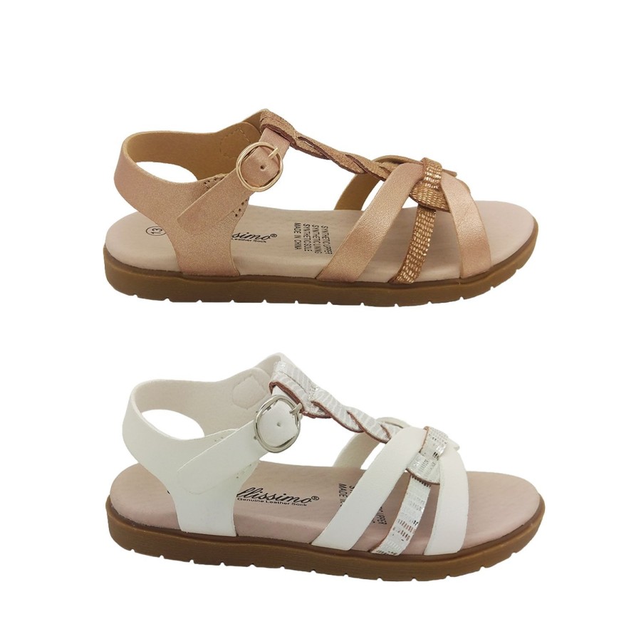 Kids Bellissimo Sandals | Bellissimo Zoey Girls Shoes Sandals Flat Sole Ankle Buckle Soft Straps Lightweight