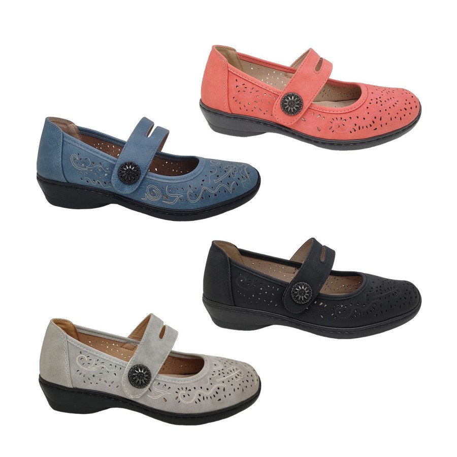 Women Aerocushion | Aerocushion Miker Ii Ladies Shoes Casual Mary Jane Adjust Strap Lightweight Comfy