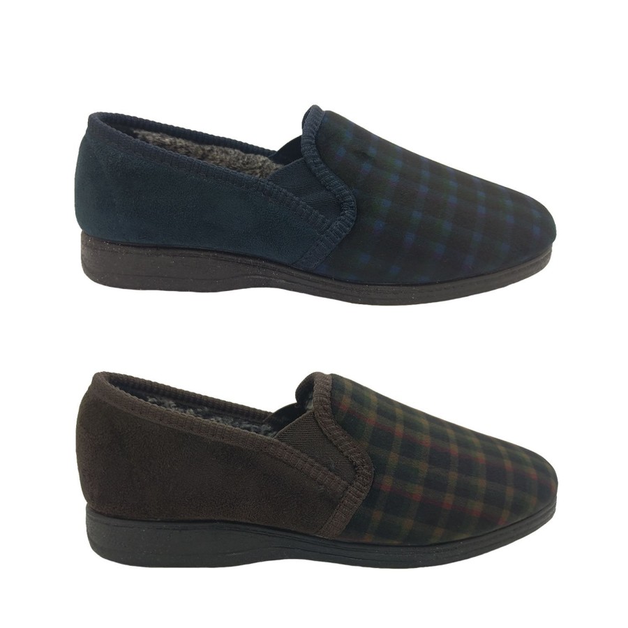 Men Grosby | Grosby Louis Mens Slippers Slip On Cosy Memory Foam Furry Lined