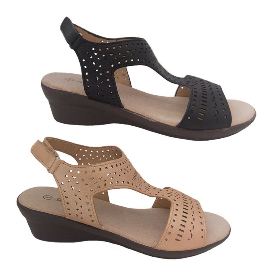 Women Bellissimo | Ladies Shoes Bellissimo Dakota Wedge Sandals Light Adjustable Perforated