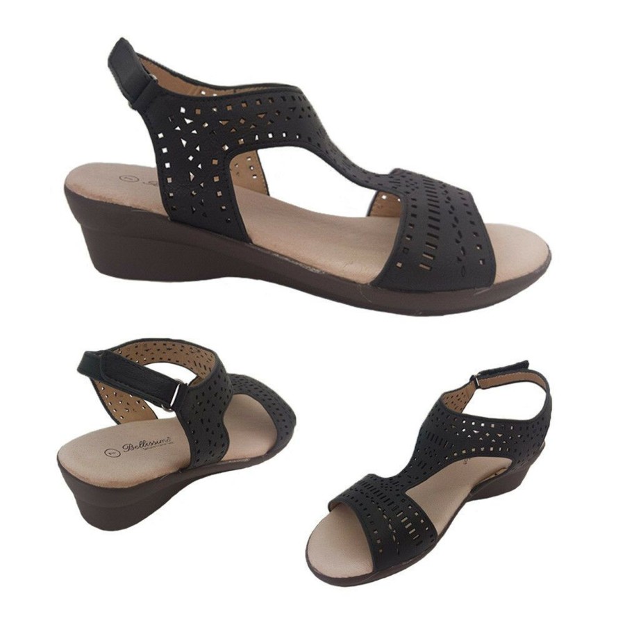 Women Bellissimo | Ladies Shoes Bellissimo Dakota Wedge Sandals Light Adjustable Perforated