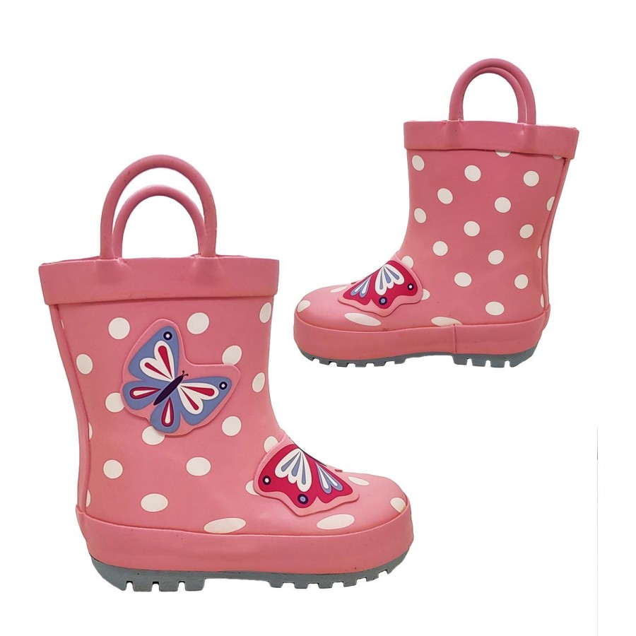 Kids Jellies Outdoor | Jellies Sweetie Little Girls Gumboots Cute Spot Design Solid Sole Pull-On Loops Pink