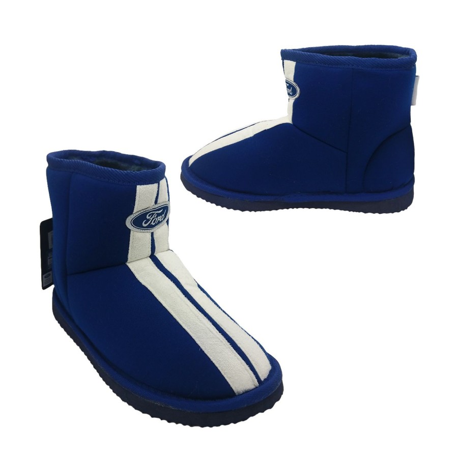 Men Ford | Mens Ford Slipper Ankle Boot Style Faux Fur Lined Blue White Race Stripe Ford Blue