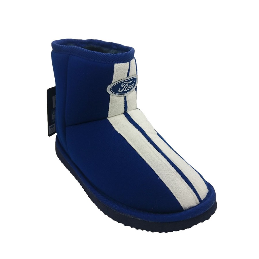 Men Ford | Mens Ford Slipper Ankle Boot Style Faux Fur Lined Blue White Race Stripe Ford Blue