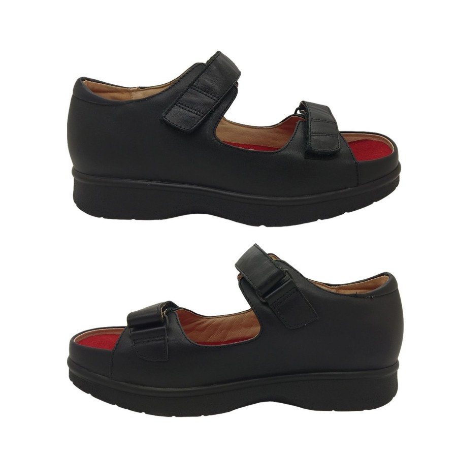 Women Surefit | Surefit Mr 107 Series Specialist Orthopedic Shoes 2 Strap Open Toe Adjustable Black